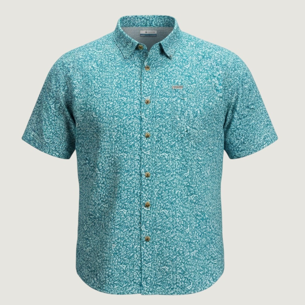 Columbia PFG Fishing Shirt Mens XXL Teal White Floral Marlin Short Sleeve XM0693